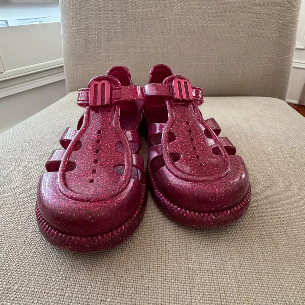 Mini Melissa Hip Daydream Fuchsia Pink Glitter Jelly Fisherman Sandals Size 11